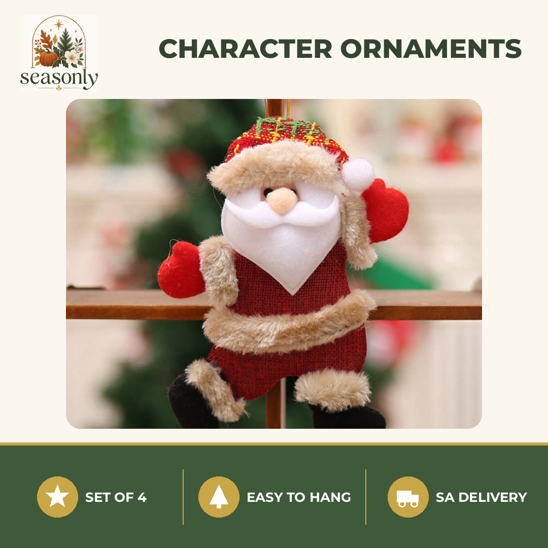 Seasonly Plush Christmas Character Ornaments – Set of 4