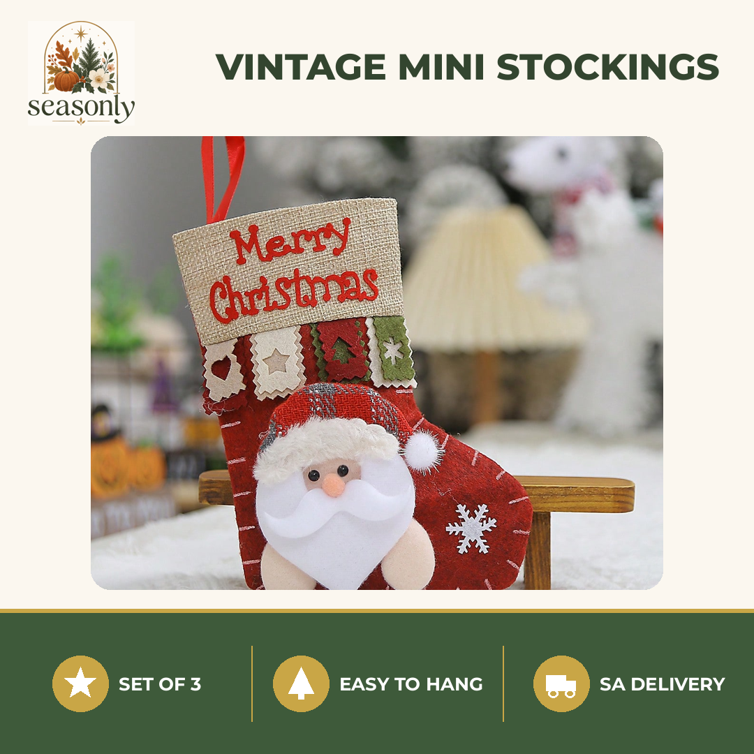 Seasonly Vintage Merry Christmas Mini Stockings – Set of 3