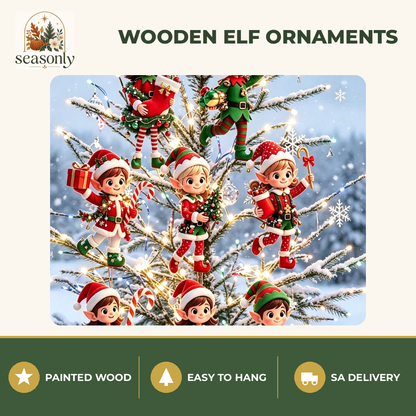 Seasonly Wooden Christmas Elf Ornaments